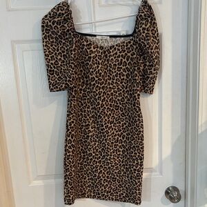 Timing Leopard Print Mini Dress with Puff Sleeves